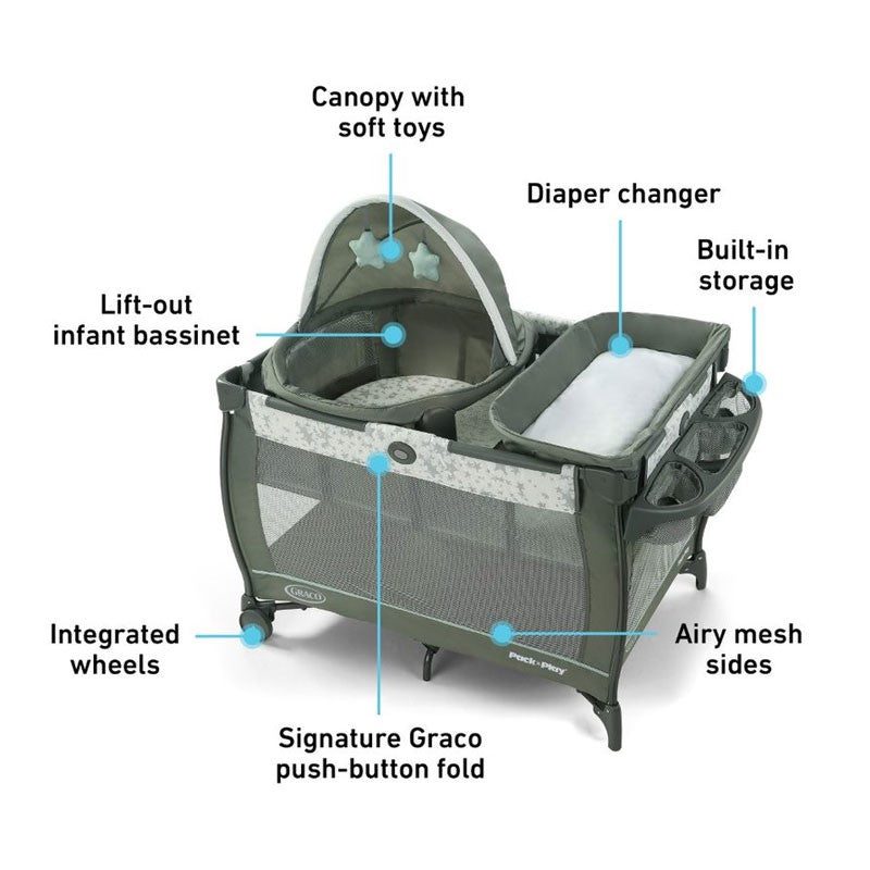 Pack N' Play Travel Dome | Includes Travel Bassinet, Full-Size Infant Bassinet, And Diaper Changer