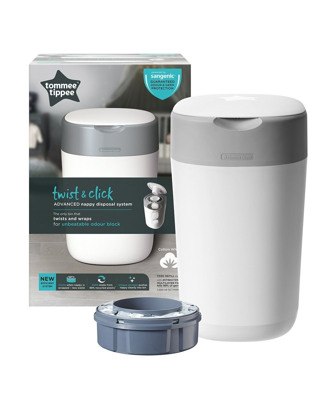 Tommee Tippee Sangenic Twist & Click Nappy Disposal Bin - White